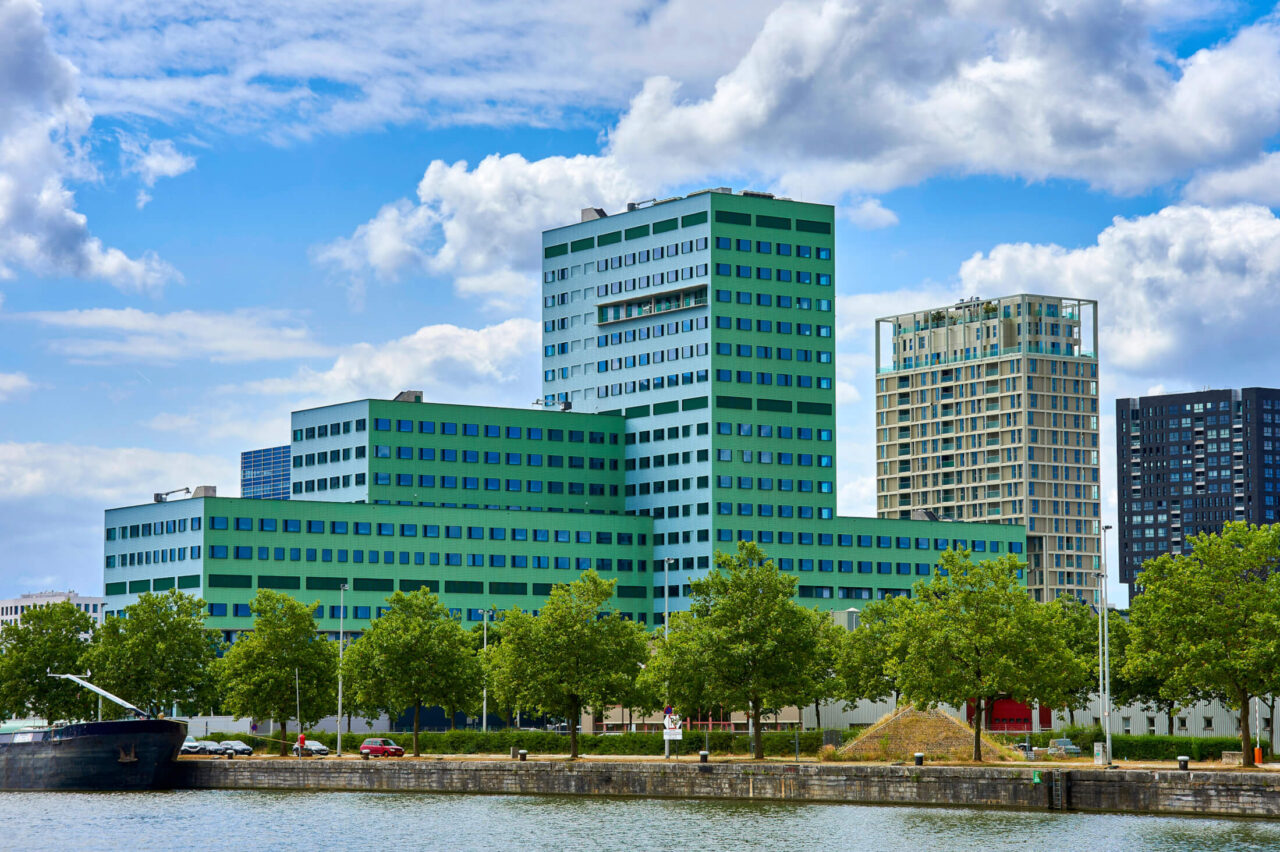 Tonality reference of Cadix Clinic building in Antwerpen featuring terracotta tiles.